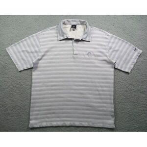Vintage Nike Golf Shirt Mens Size L White Striped Polo Short Sleeve Sphere Dry